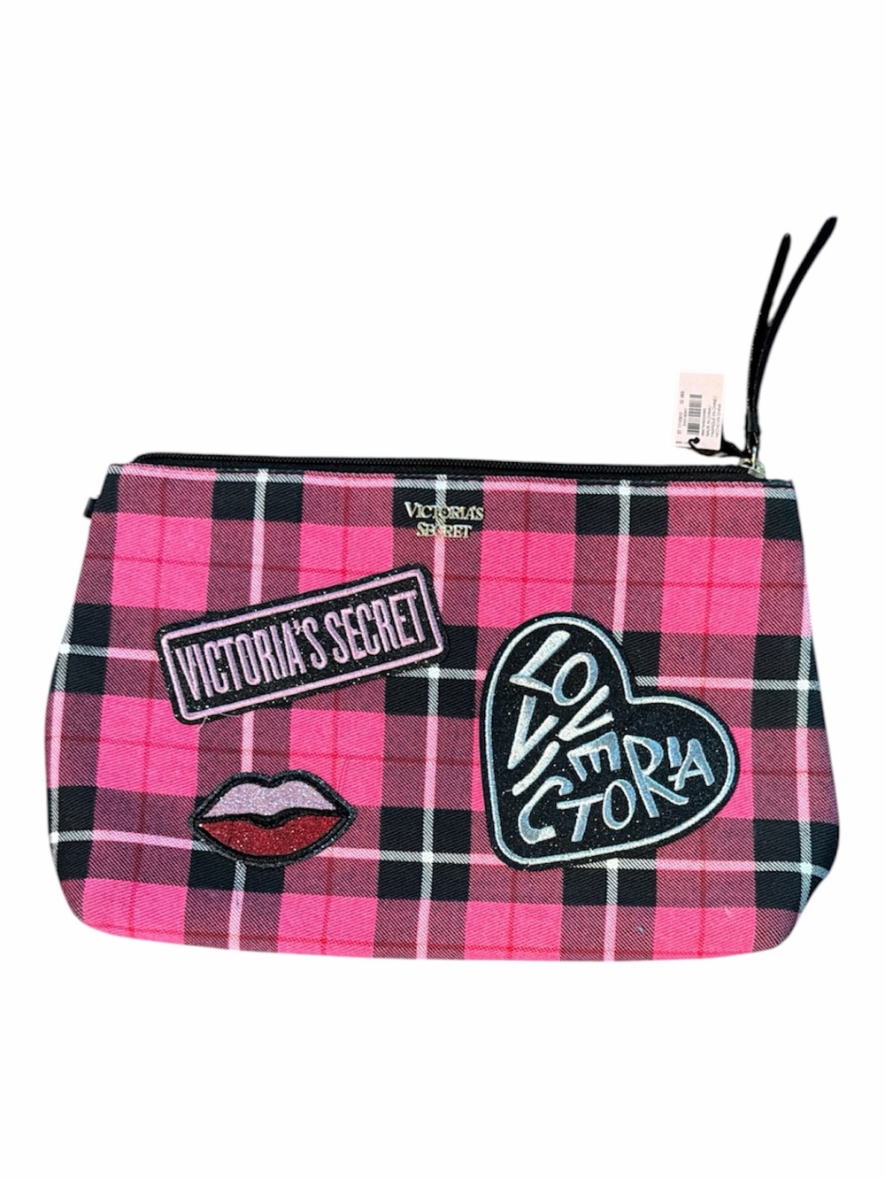 Victoria's Secret Checkered Love Victoria Lips Large Cosmetic Make Up Bag y2K